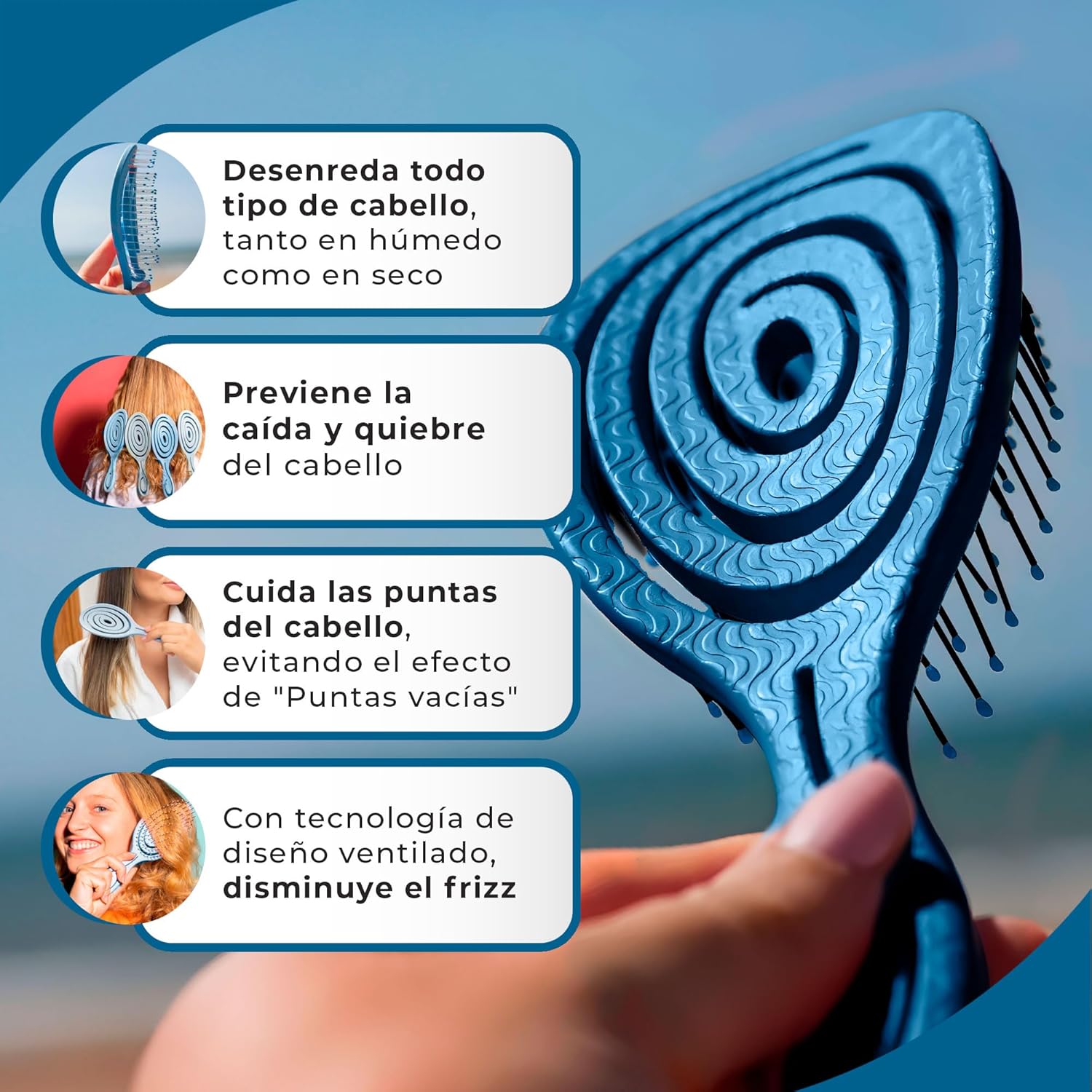 Set De Peinado, Cepillo Antitirones, Masajeador Cuero Cabelludo, Pulverizador Agua, Cepillo Desenredante Sin Tirones, Masajeador Cabeza, Spray Agua Pulverizador (Azul)