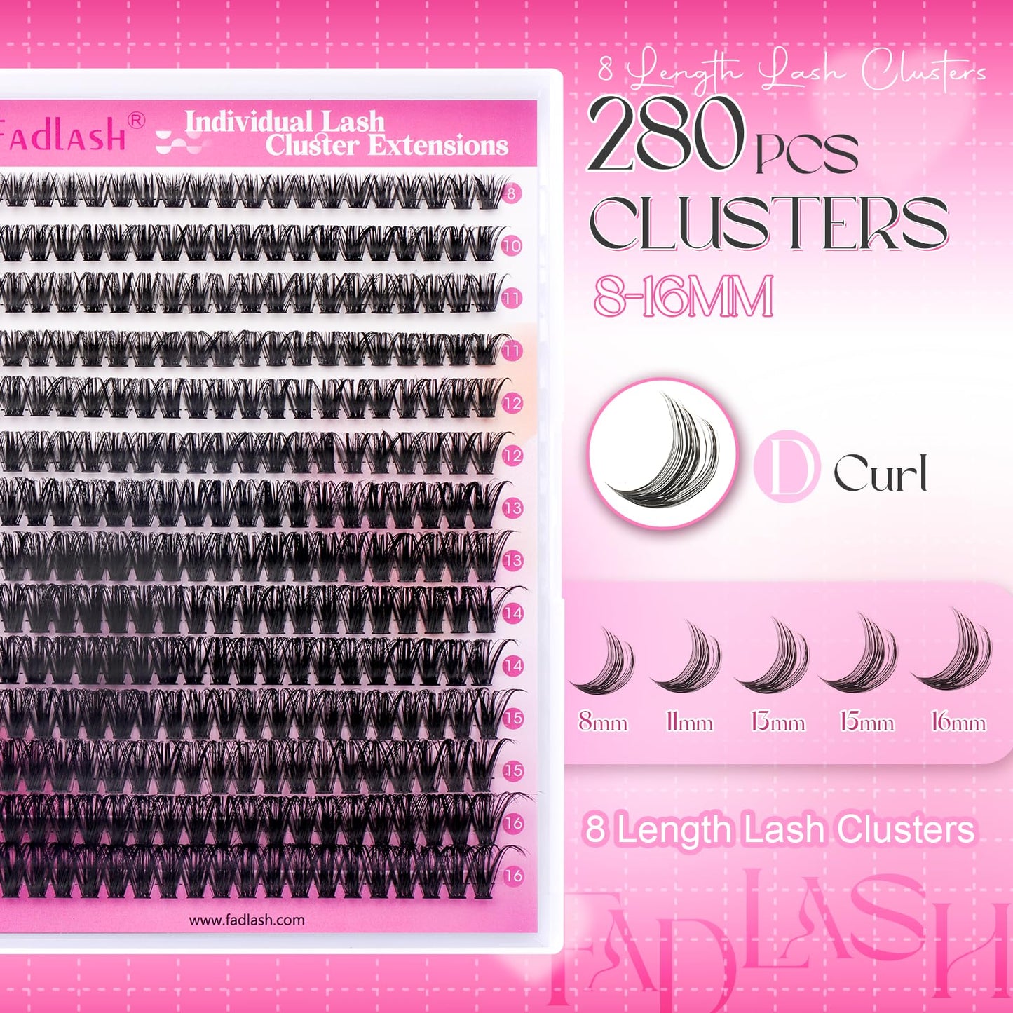 Fadlash Wispy Cluster Lashes DIY individuella fransar 0.07 D Curl 8-16mm 60D fransförlängning återanvändbar mjuk fluffig ögonfransförlängning