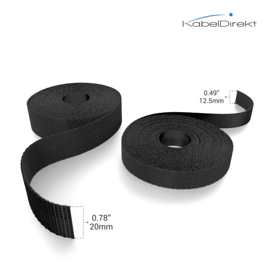 KabelDirekt – 12,5mm × 5m smalt kardborreband för kablar (återanvändbart, svart)