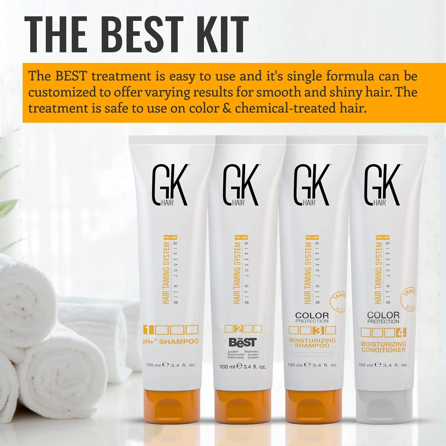 GK HAIR Global Keratin Det bästa konsumentboxpaketet (100ml / 3,4 Fl Oz) Keratinuträtning Hårbehandling - Komplex brasiliansk professionell plattning för rakt och frizzfritt hår