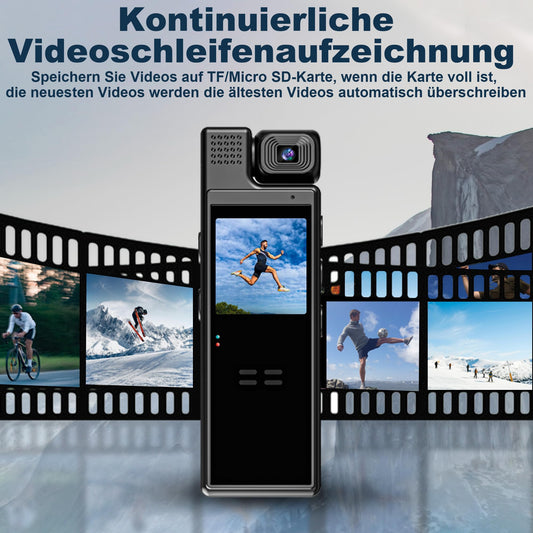 HD 1080P mini kroppskamera minikroppskamera 180° vridbar lins rörelsedetektering 6 timmars batteritid bärbar övervakningskamera, kroppskam för inomhus/utomhus sport cykling konferens