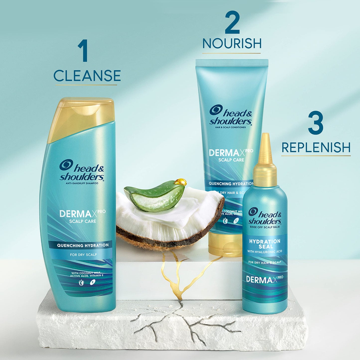 Head & Shoulders DERMAXPRO Anti-mjällbehandling för hårbotten, 145 ml, med aloe vera och hyaluronsyra, återfuktande hårbottenbalsam, hållbar återfuktande 72 timmar för läder