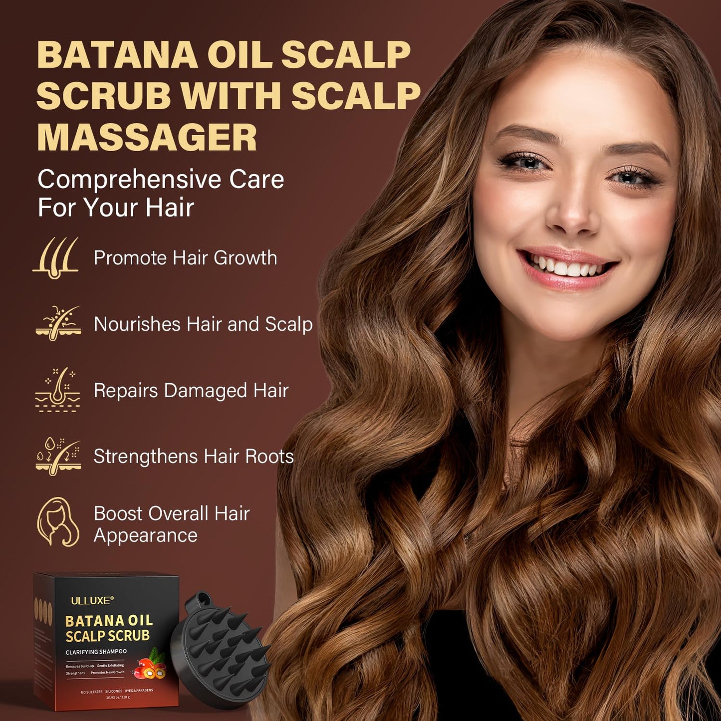 Batana Oil Scalp Scrub med Scalp Massager hårbottenskrubb, Exfolierande schampo med rosmarin som bekämpar mjäll, lugnar torr och kliande hårbotten, ger näring, rengör och främjar hårväxt, 310g
