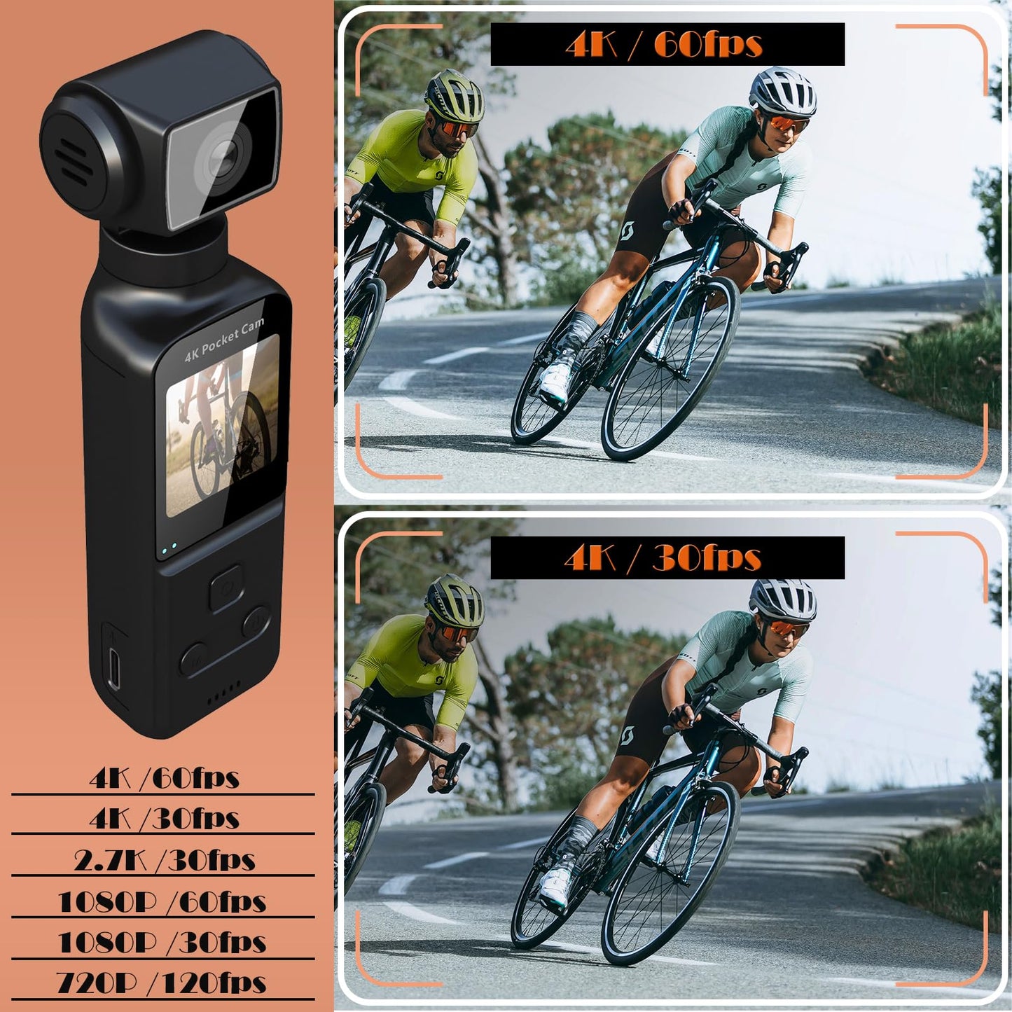 ydi 4K kroppskamera med extern mikrofon, minivideo och ljudfickkamera 270° rotationskamera för utomhussport, cykel, resor, polisrättsväsende, personliga civila, 64 GB ingår