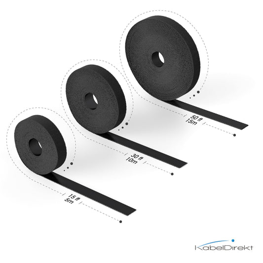 KabelDirekt – 12,5mm × 5m smalt kardborreband för kablar (återanvändbart, svart)