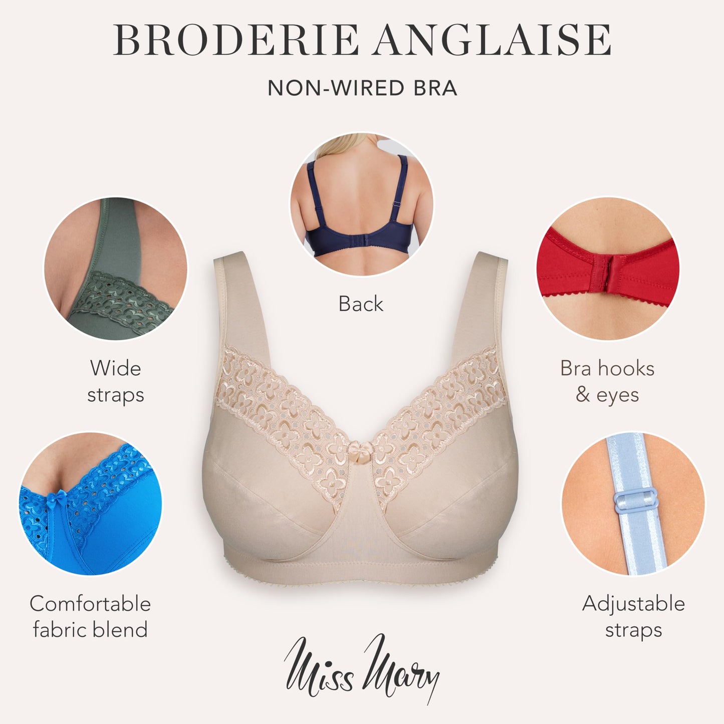 Miss Mary of Sweden Broderie Anglaise Komfortabel Bomulls-Bh utan Bygel