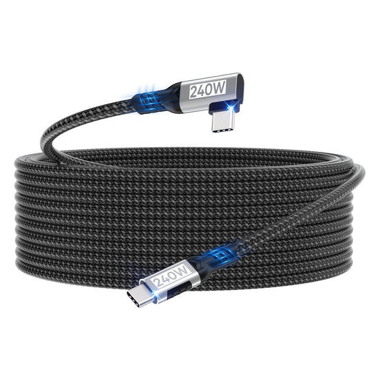 5 m USB-C till USB-C-kabel, [240 W, 48 V/5 A] 90 graders nylonflätad PD3.1 snabbladdningskabel för 16/15/Pro Max, Galaxy S24/S23, MacBook Pro/Air, iPad Pro/Air/Mini/Switch