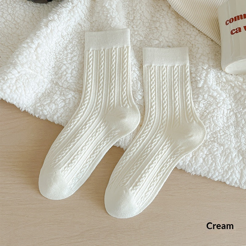 Womens Fleece-Lined Winter Cable-Knit Stockings