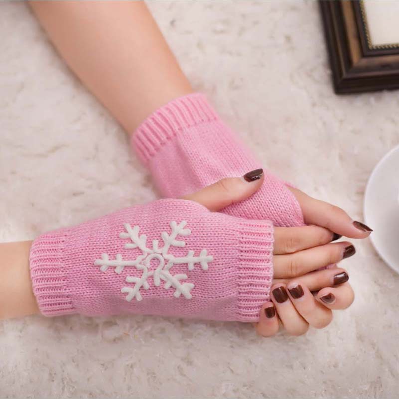 Christmas New Knitted Half Finger Embroidered Warm Gloves