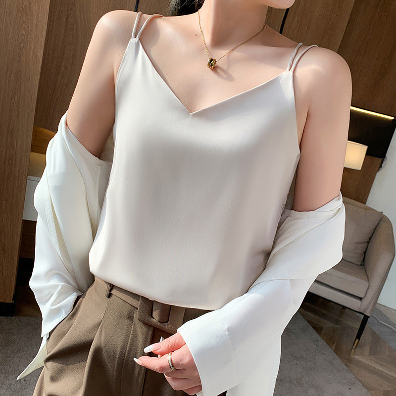 Silk Satin Camisole Women's Suit Inner Bottoming Shirt Beautiful Back Sleeveless Back Slit
