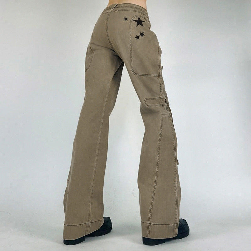 Girls' Fashionable Star Print With Rope Ribbon Jeans