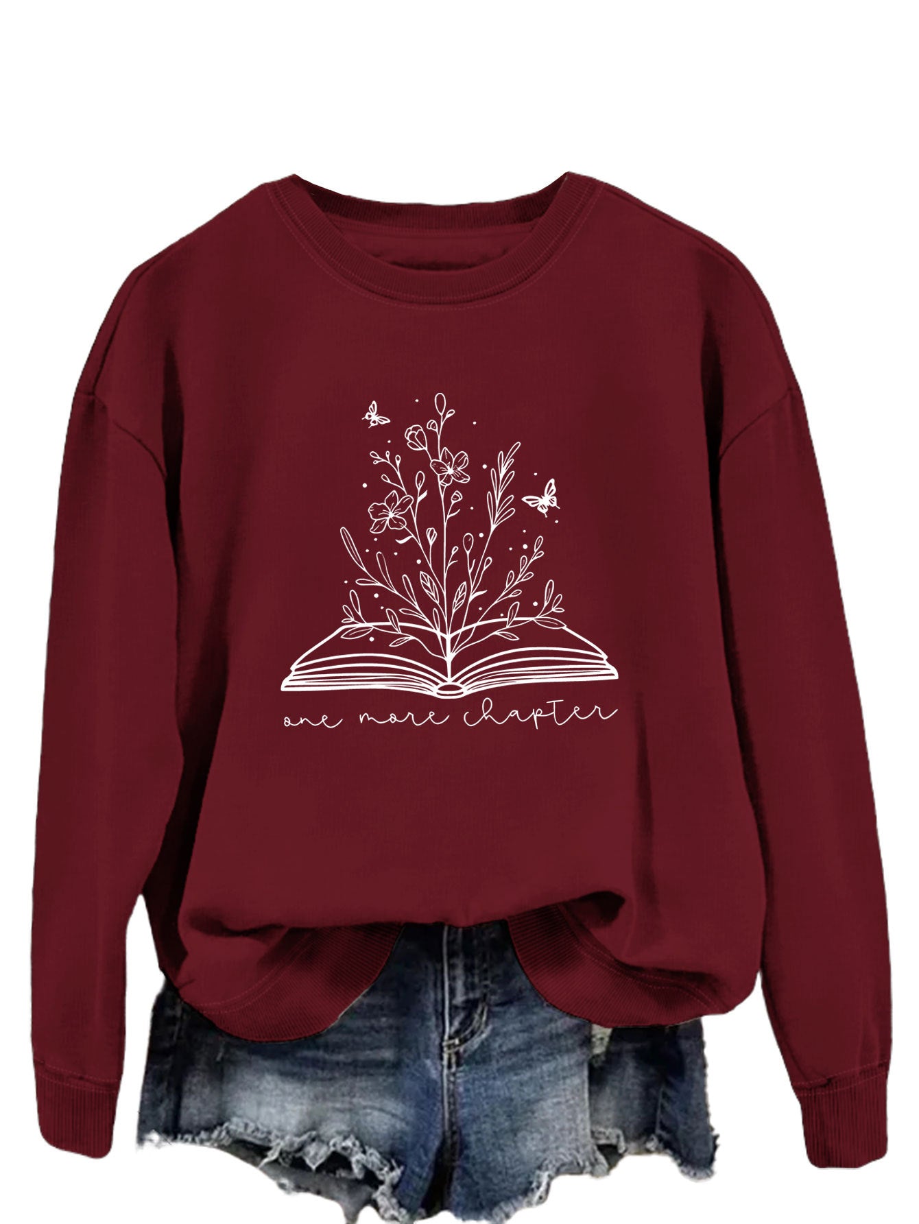 Rund Hals Enkel Langærmet Løs Sweatshirt til Kvinder med Bogstaver