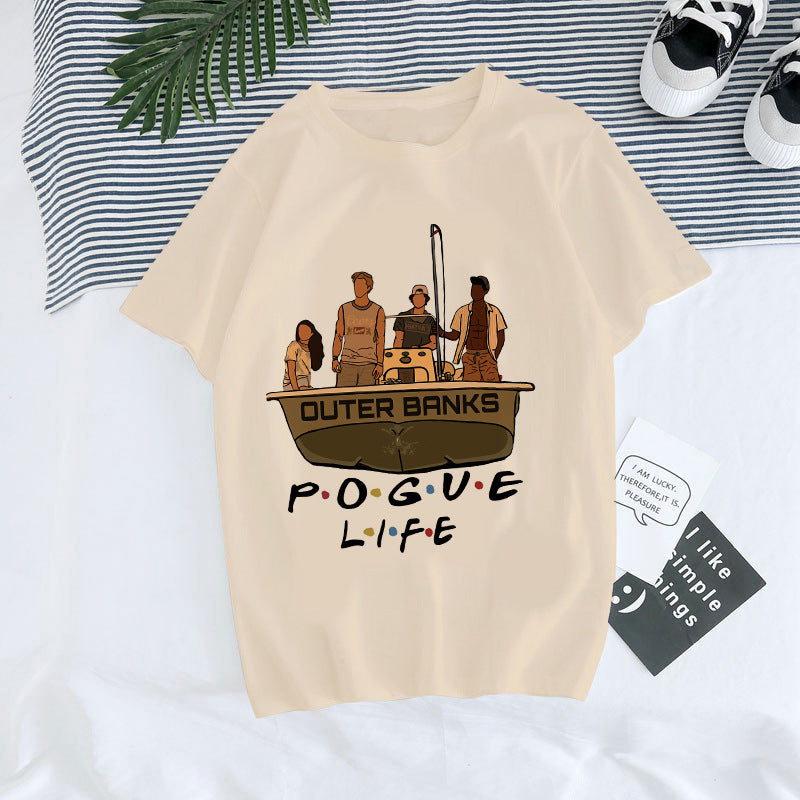 Europæisk og amerikansk digital rundhalset printet sommer T-shirt