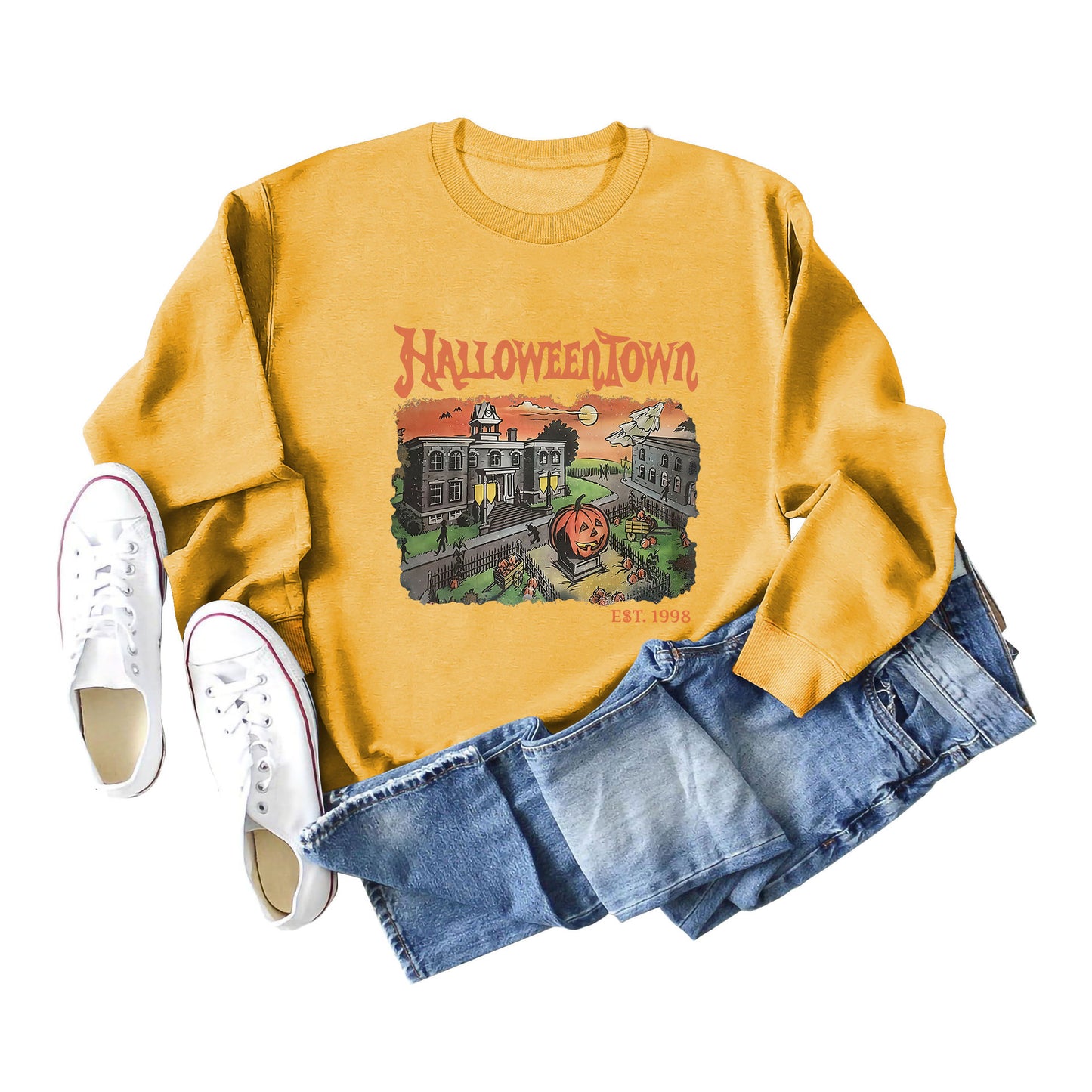 New Halloweentown Printed Sweater Loose All-match Round Neck