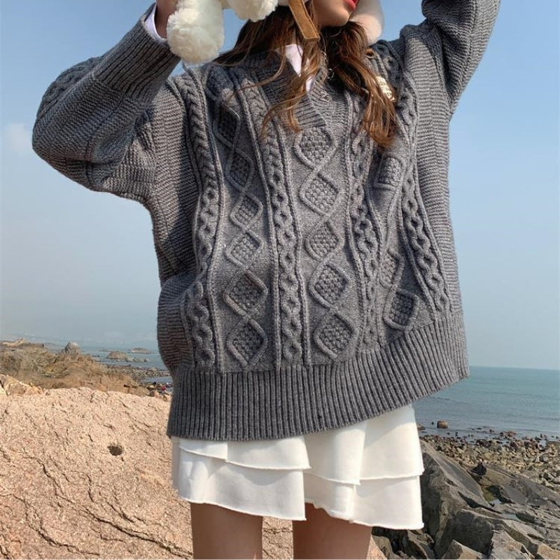New Loose Pullover Lazy Comfortable Cable-knit Sweater