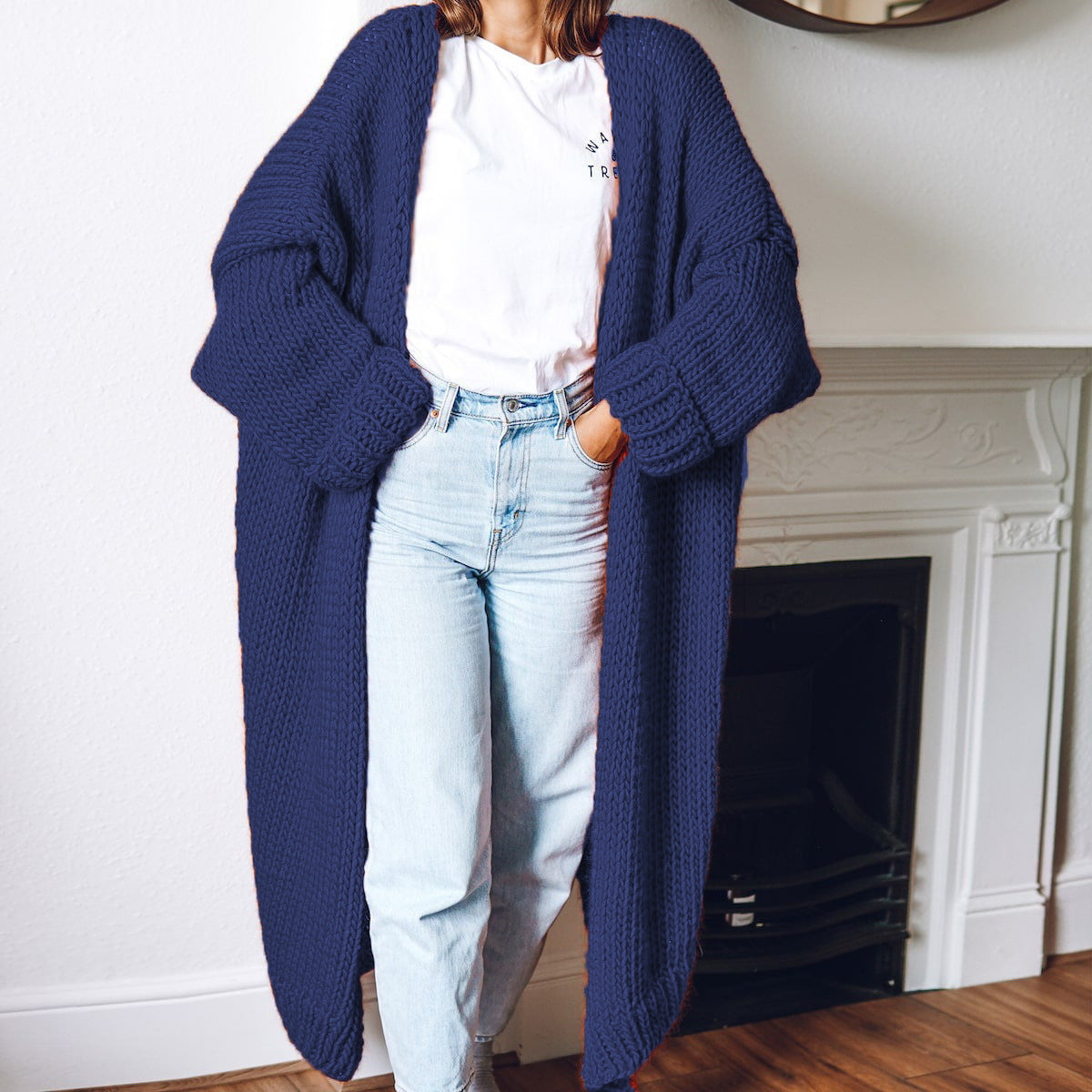 Long Solid Color Plus Size Loose Cardigan Sweater Coat