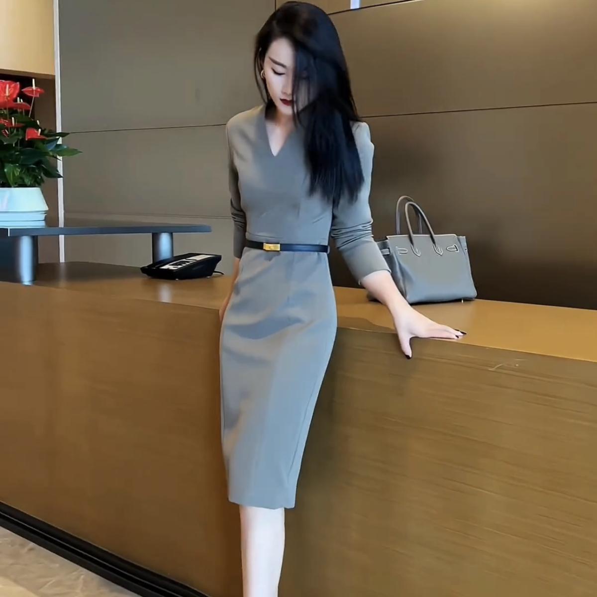 Womens French Style Formal Gray Dress