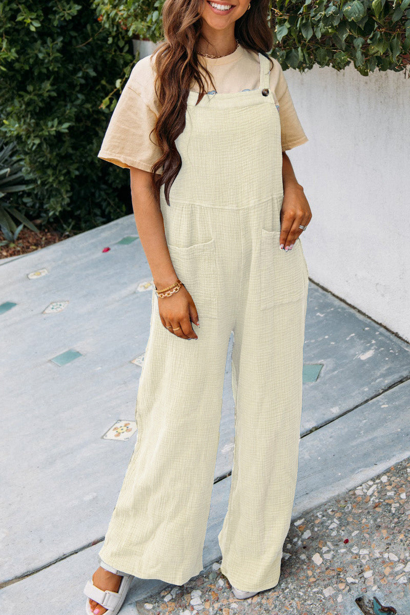 Fashion Square Neck Jumpsuit Med Lommer Forår Sommer Casual Ensfarvet Løs Overall Damebeklædning