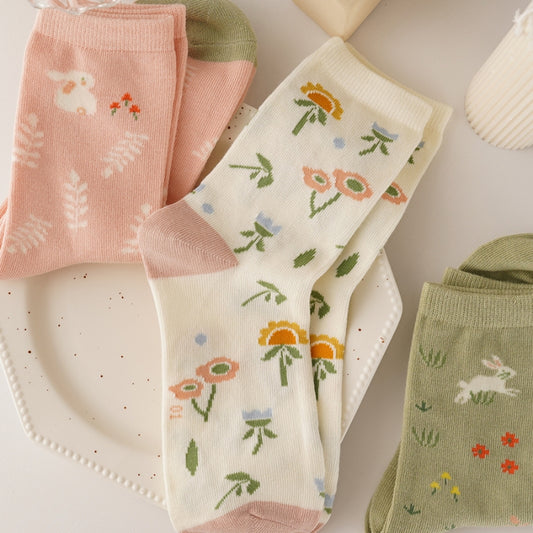 Of Spring Socks Women's Mid-tube Socks Japanese 3 Pairs