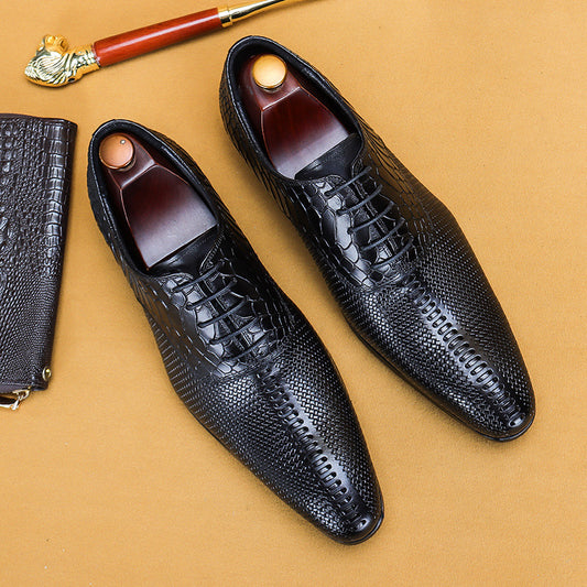 Leather Men's Top Layer Cowhide Formal Business Shoes With Pointed Pattern