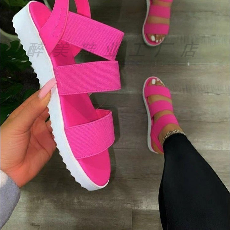 Roman Style Velcro Solid Color Flat Light Women's Sandals