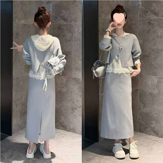 Womens Lace Off-Shoulder Sweater And WideLeg Pants Set Youth-EnhancingThreePiece Outfit