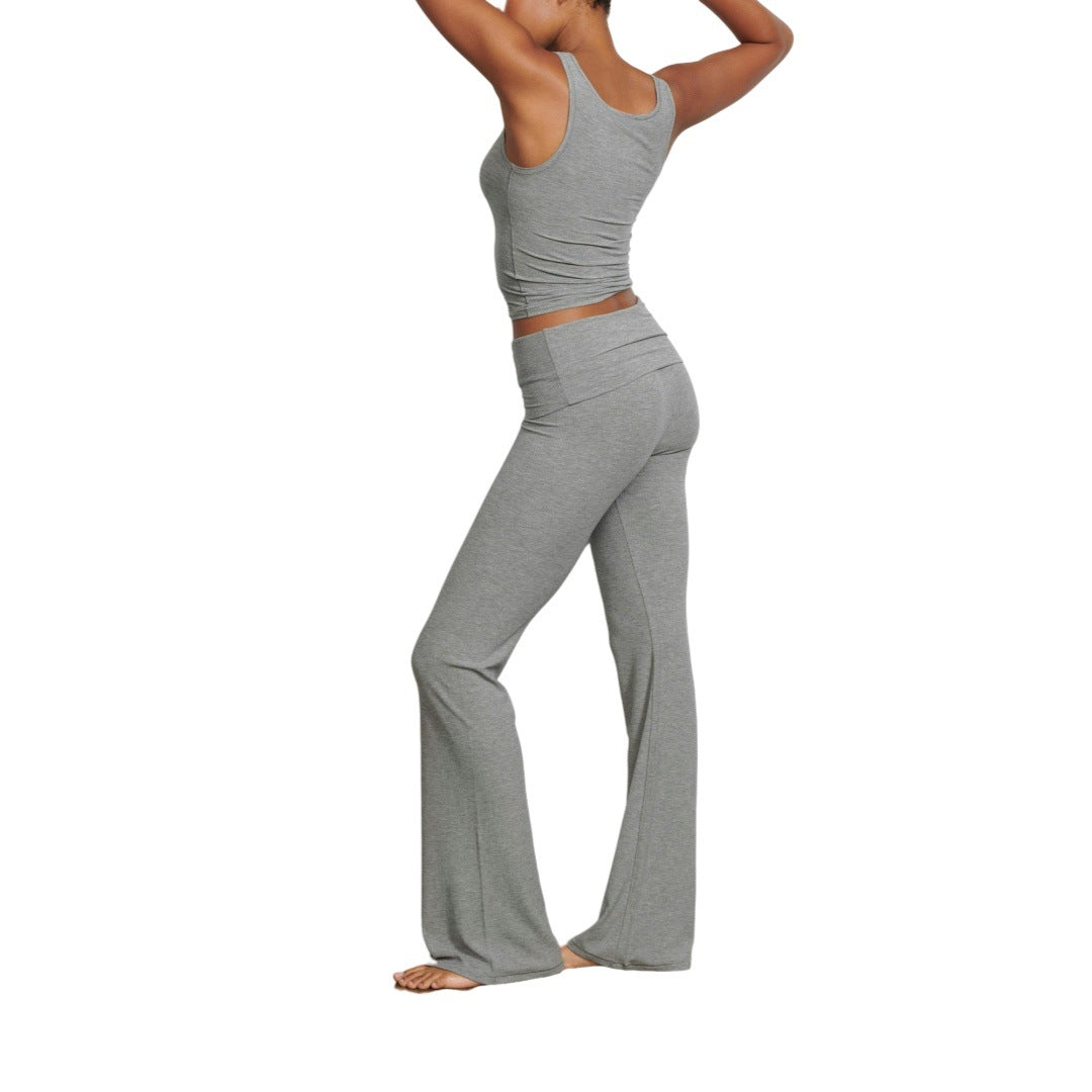 Stylish Ribbed Tank Top With A Fold-over Two-piece Set