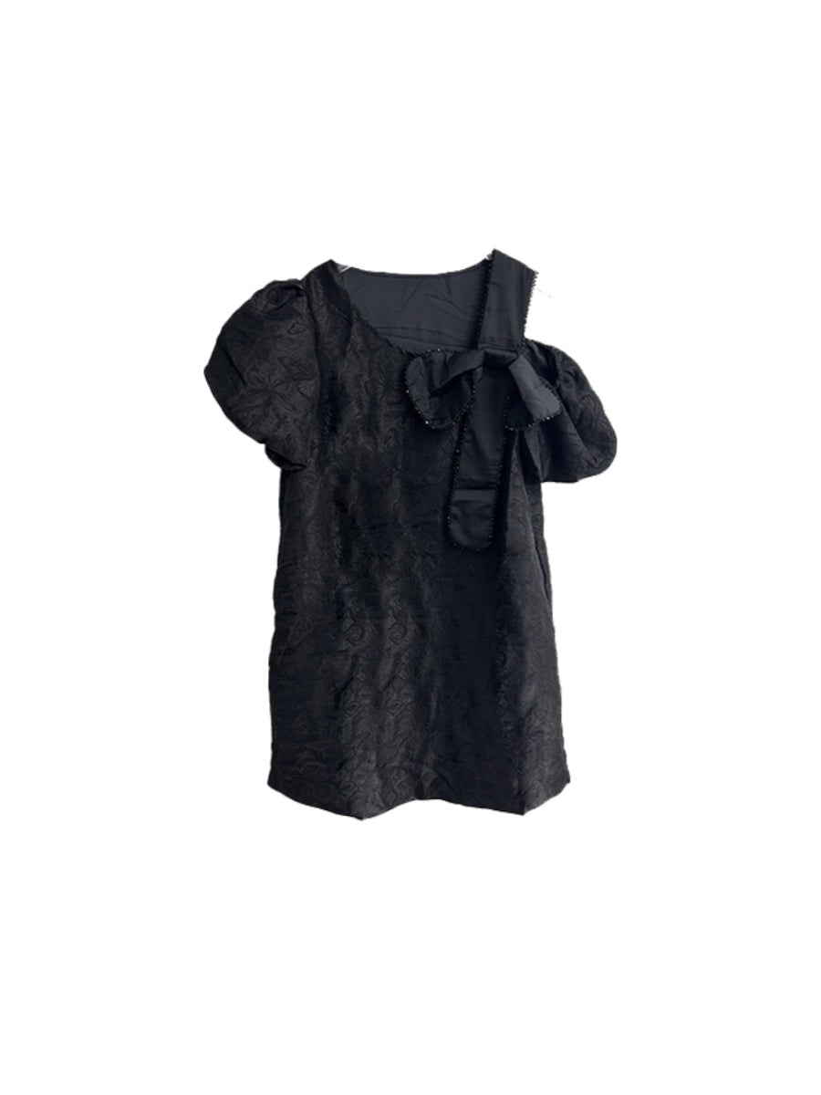 Embroidered Dark Flower Stitching Bow Skirt