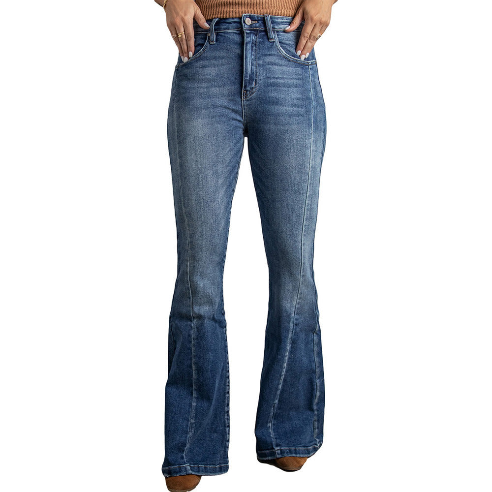 Højtaljede slim-fit vaskede jeans med vide ben