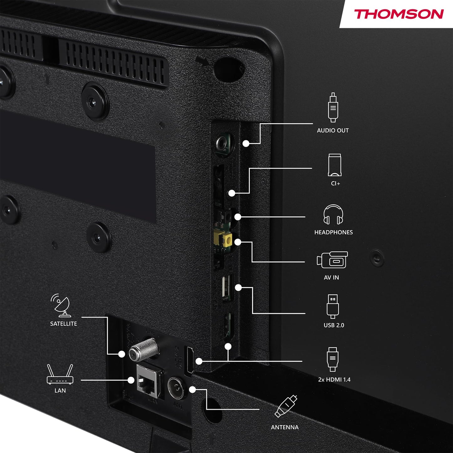 Thomson 32 Inch (80 cm) HD Smart TV, Wi-Fi, Röststyrning, HDR10, Dolby Audio, Triple-Tuner (Kabel/Satellit/Antenn), HDMI, USB, Netflix, YouTube, Prime Video, Disney+ – 32HT2S35