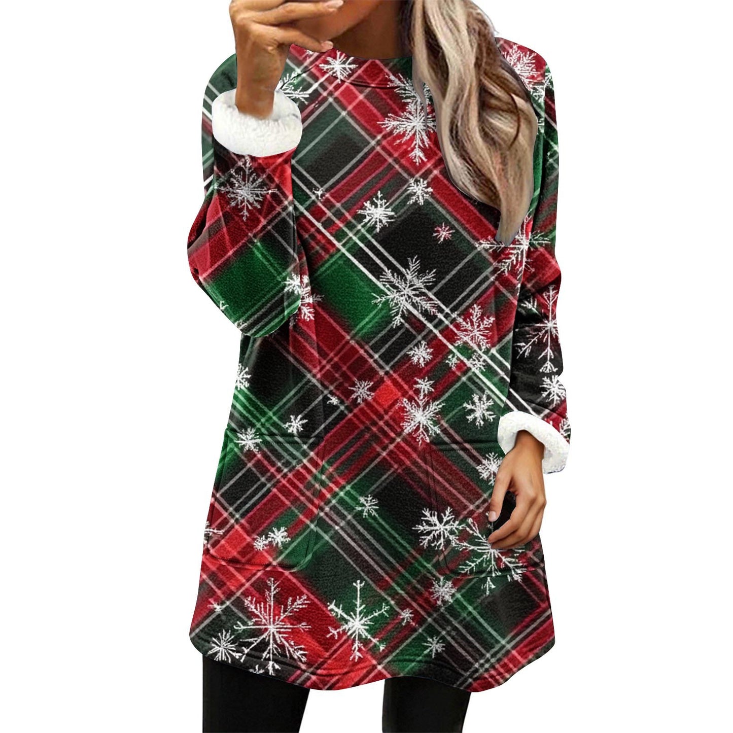 Snowman Digitaltryk Afslappet Løstsiddende Fløjlsweater med Brede Ærmer