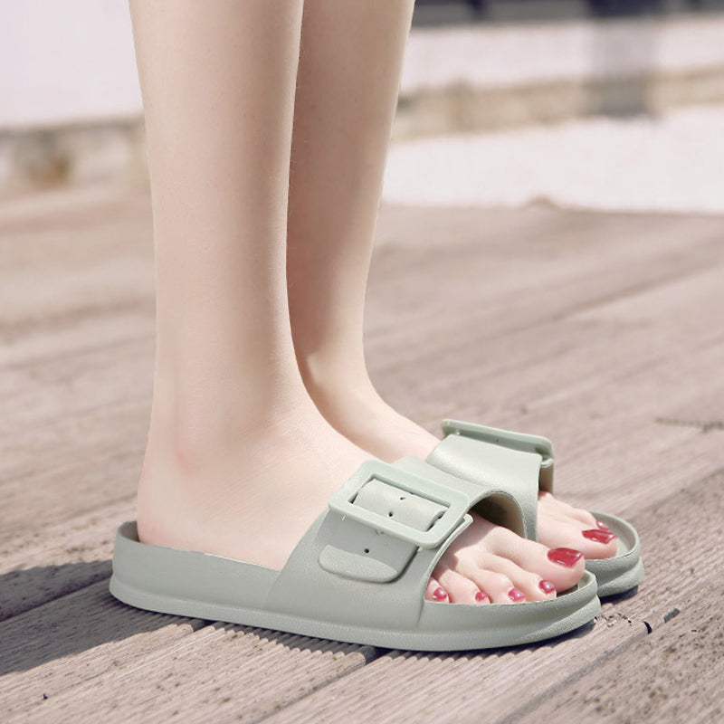 Solid Buckle Home Slippers Summer Non-slip Floor Bathroom Slipper Women Garden House Shoes