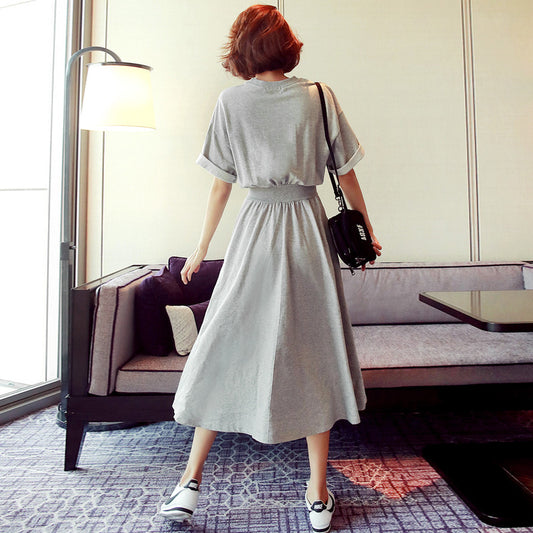 Slimming Defined Waist High-Waisted Round Neck Long Dress
