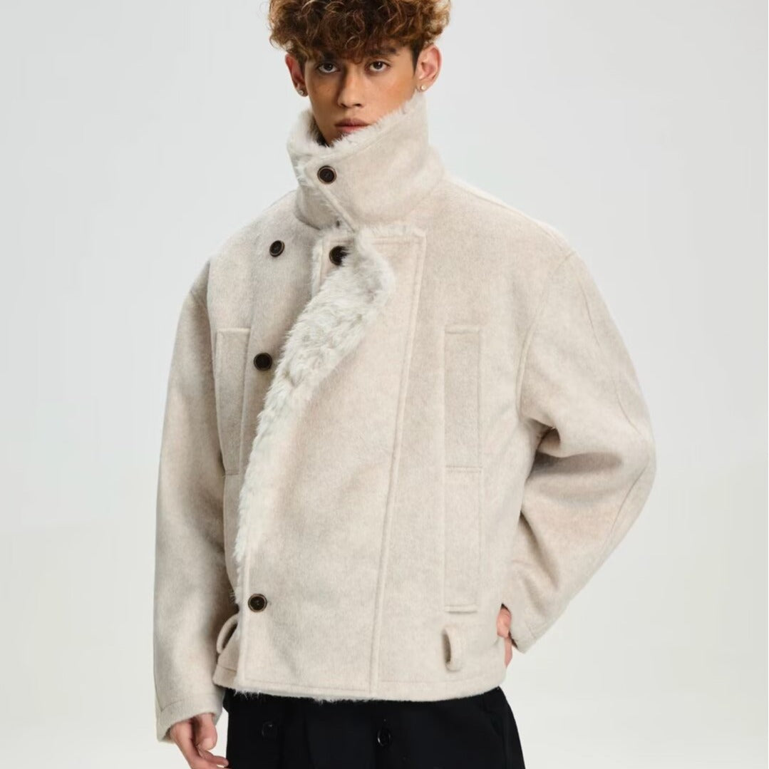 Turn-down Collar Relaxed-fit Jacket Retro-style Fashionable Cotton Coat