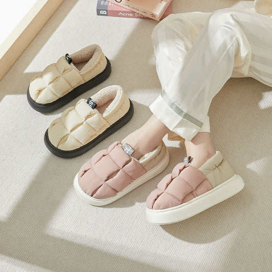 Simple Color Matching Twist Upper Surface Soft Home Wear Warm Couples Cotton Shoes