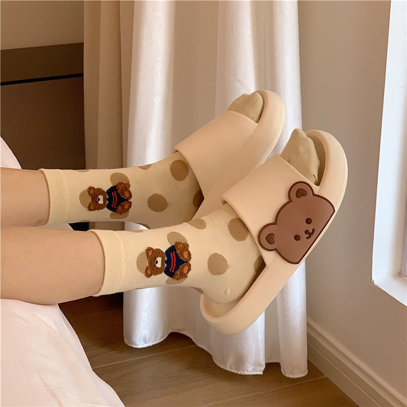 Cute Side Bear Couple Style Home Bathroom Sandals And Slippers