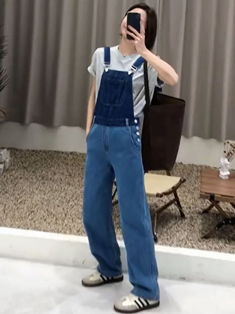 Vintage High Waist Denim Strap Pants Female