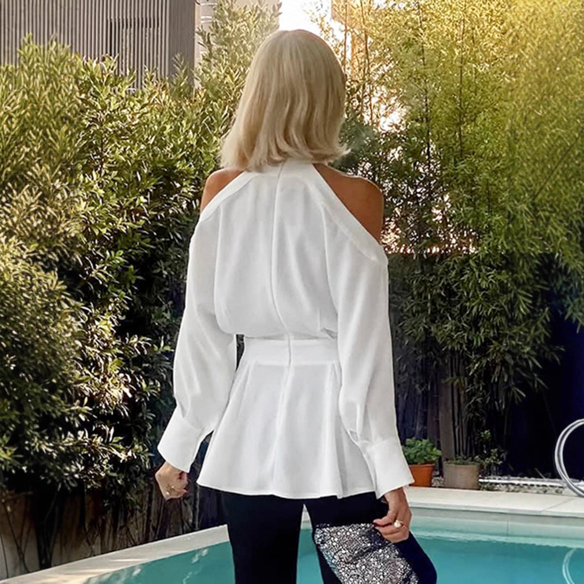 Elegant White Chiffon Halter Top For Commuting Womens Style