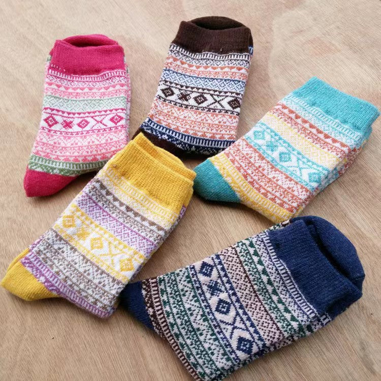 Winter Rhombus Wool Socks Thick Line Medium Tube