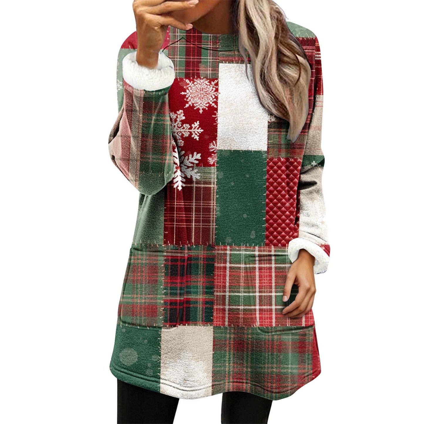 Snowman Digitaltryk Afslappet Løstsiddende Fløjlsweater med Brede Ærmer