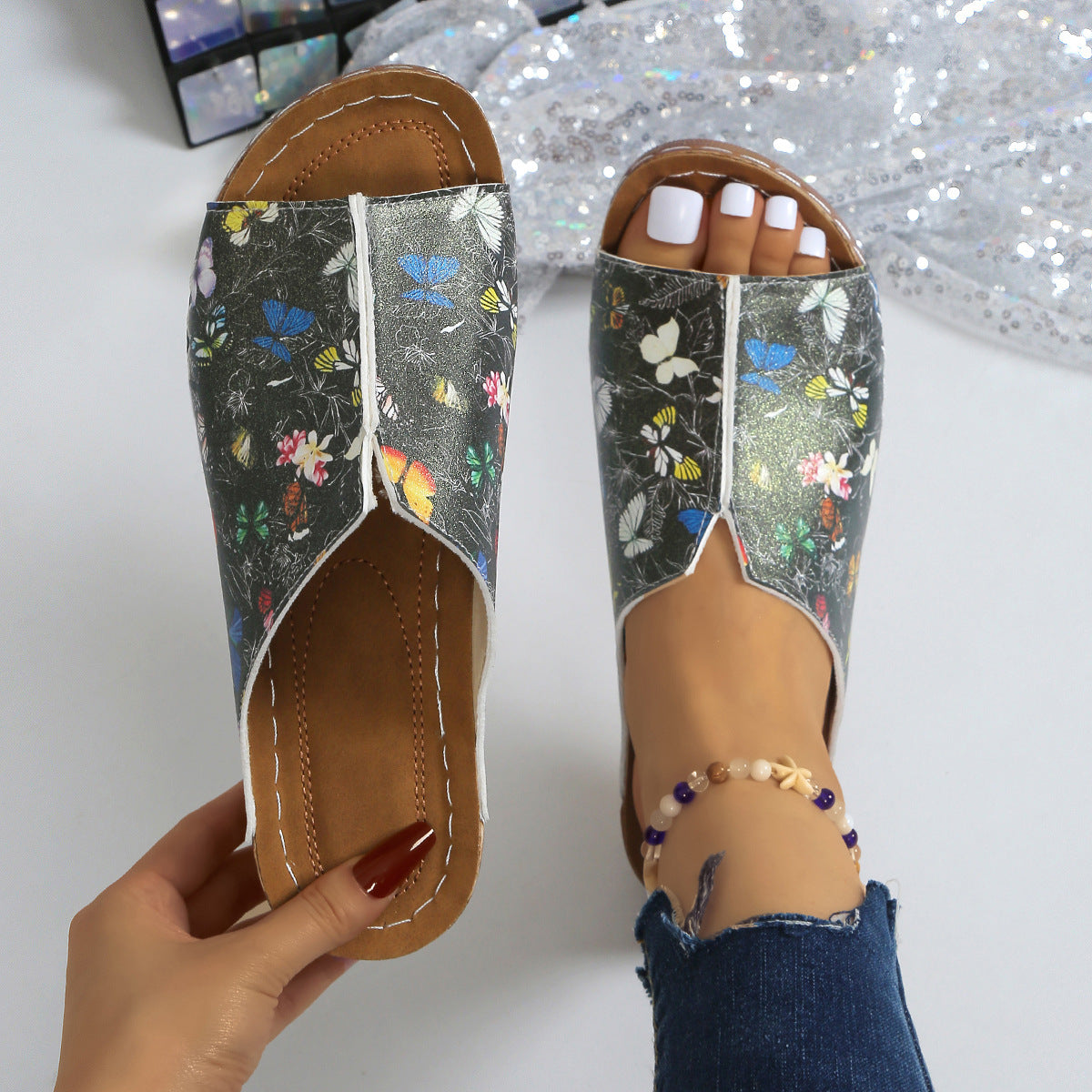Peep Toe Wedge Mode Enkel Slip-on Mode Sandal Sutsko