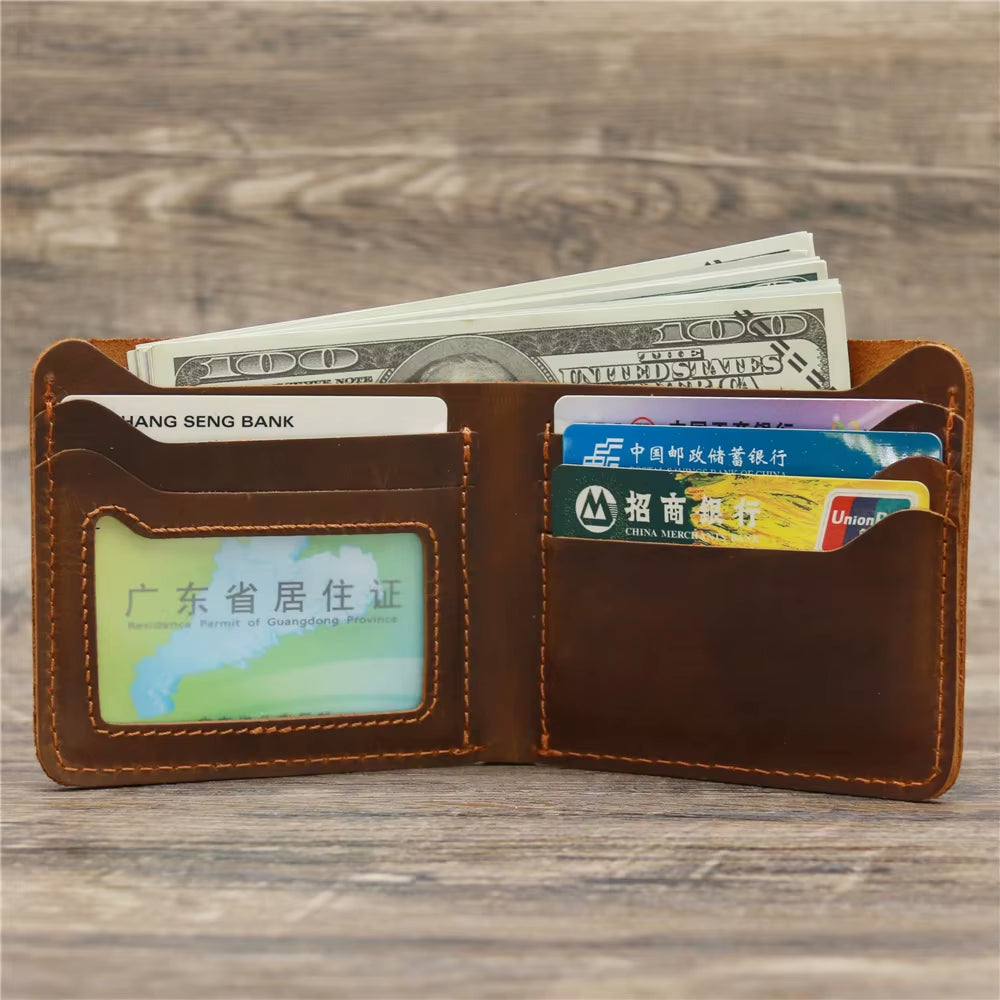 Handmade Genuine Leather Wallet Men Retro Short Man'S Wallet Durable Real Leather Wallet Handmade Breif Cartera Hombre