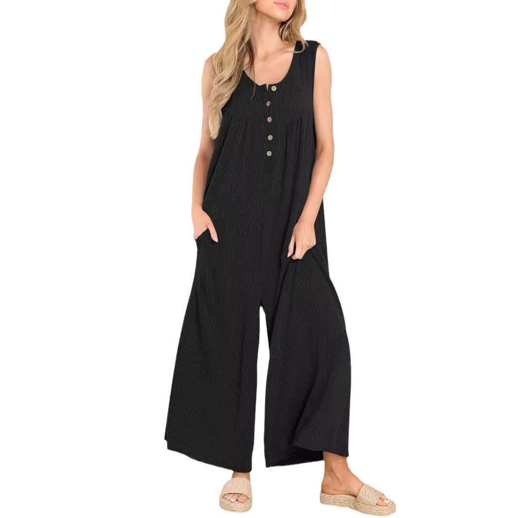 Sommer Europæisk og Amerikansk Stil Frisk Casual Dame Jumpsuit Med Lommer