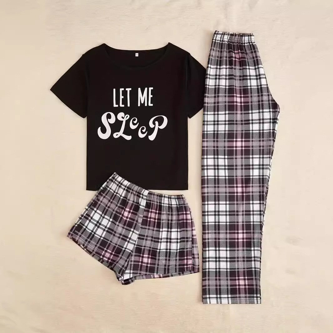 Home Wear Panda Three-piece Short Sleeve Shorts Trousers Suit