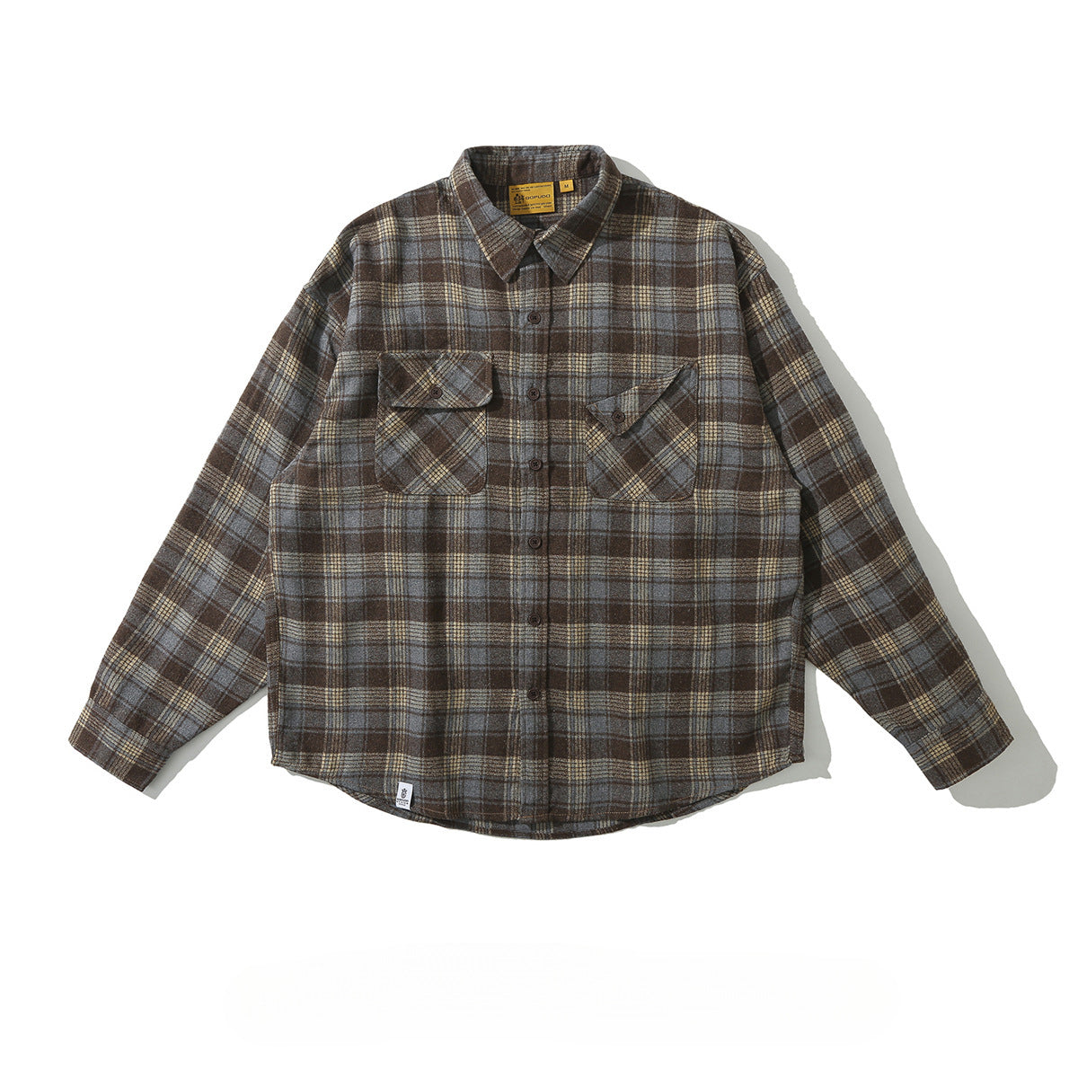 Mens Retro Plaid Shirt With Long Sleeves And A Loose Fit Coat