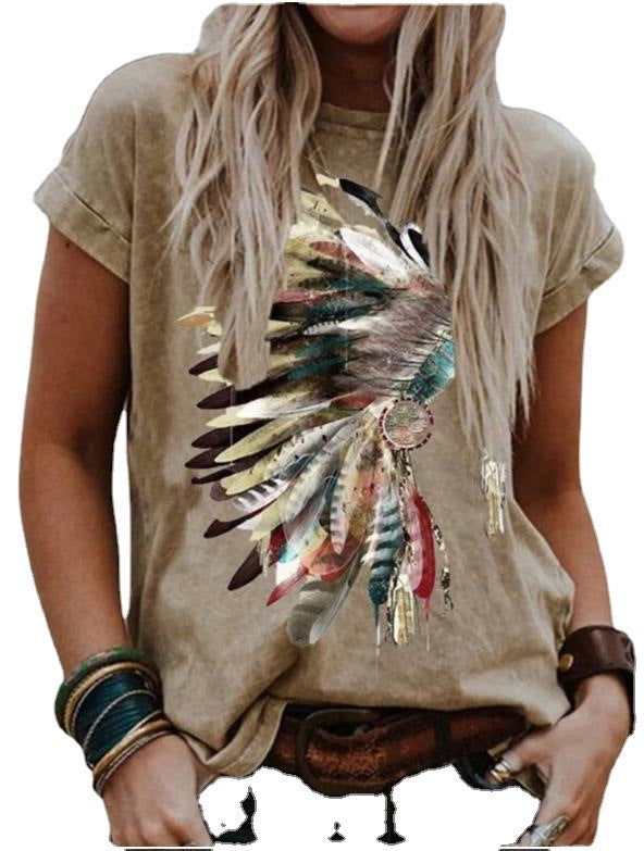 T-shirt med rund hals og grafisk print i etnisk stil