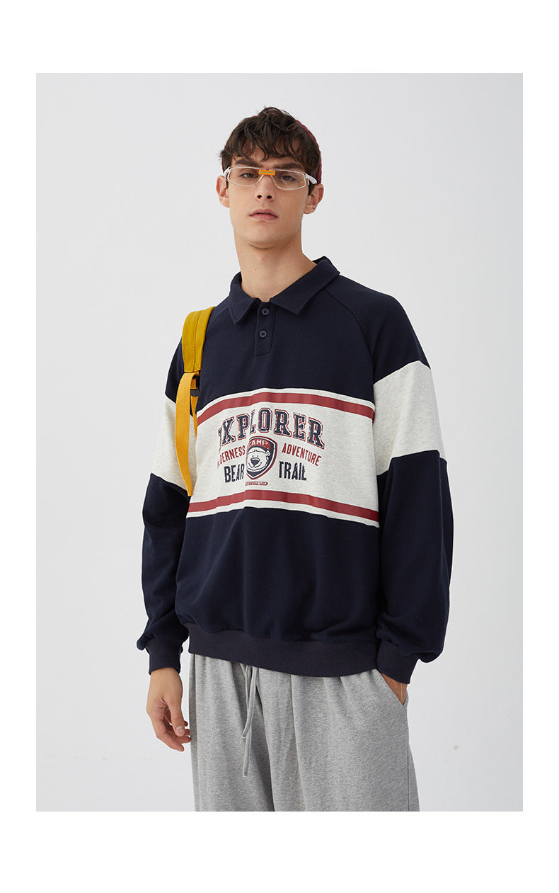 College Loose Couples Versatile Polo Collar Sweatshirt