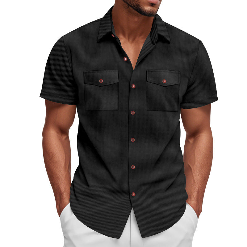 Loose Heavy Lapel Corduroy Workwear Short Sleeve Shirt