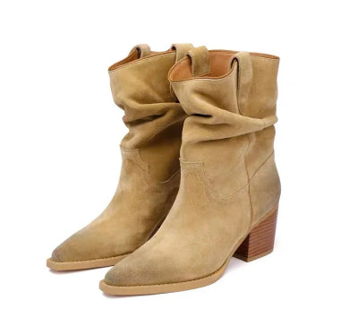Womens Suede Pointed-toe Ankle Boots