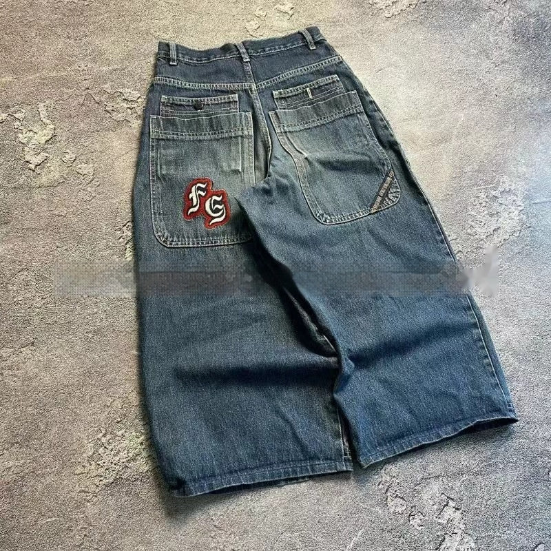 Men's And Women's Same Style Worn Looking Washed-out Blue Trendy Jeans